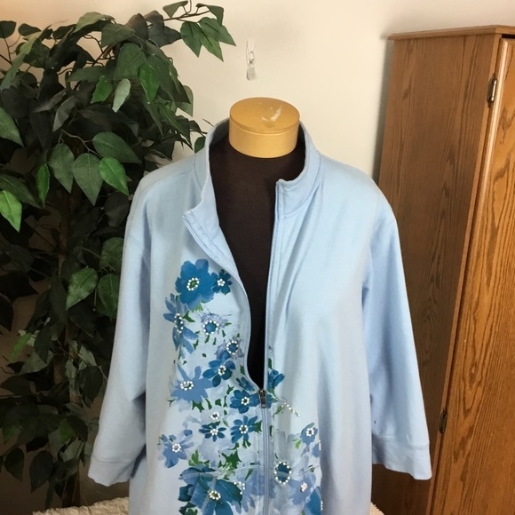 Sport Savvy 3X powder blue floral 3/4 sleeve zip up kangaroo style pocke… - Picture 14 of 14